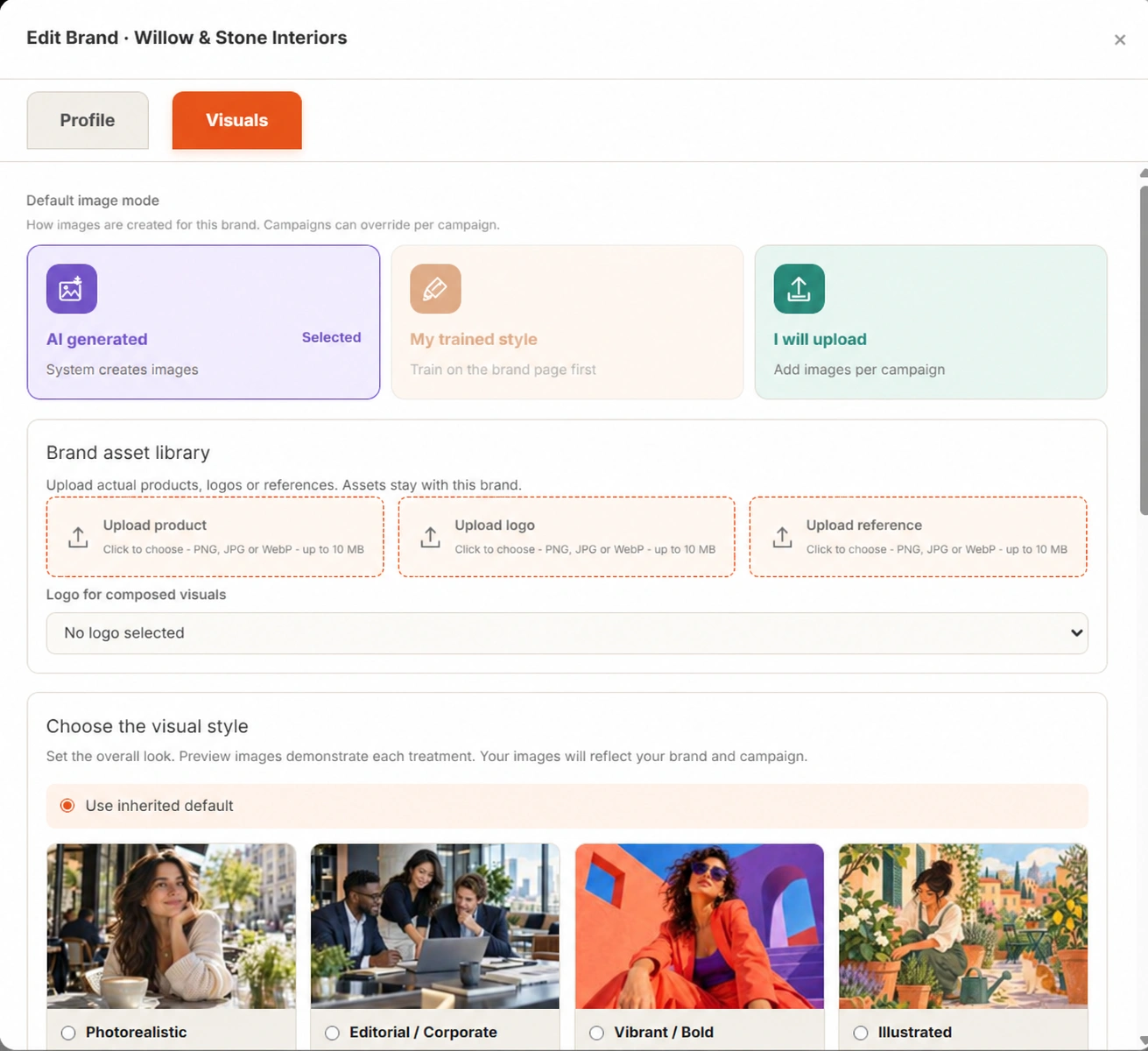 Brand image modes, assets and visual styles