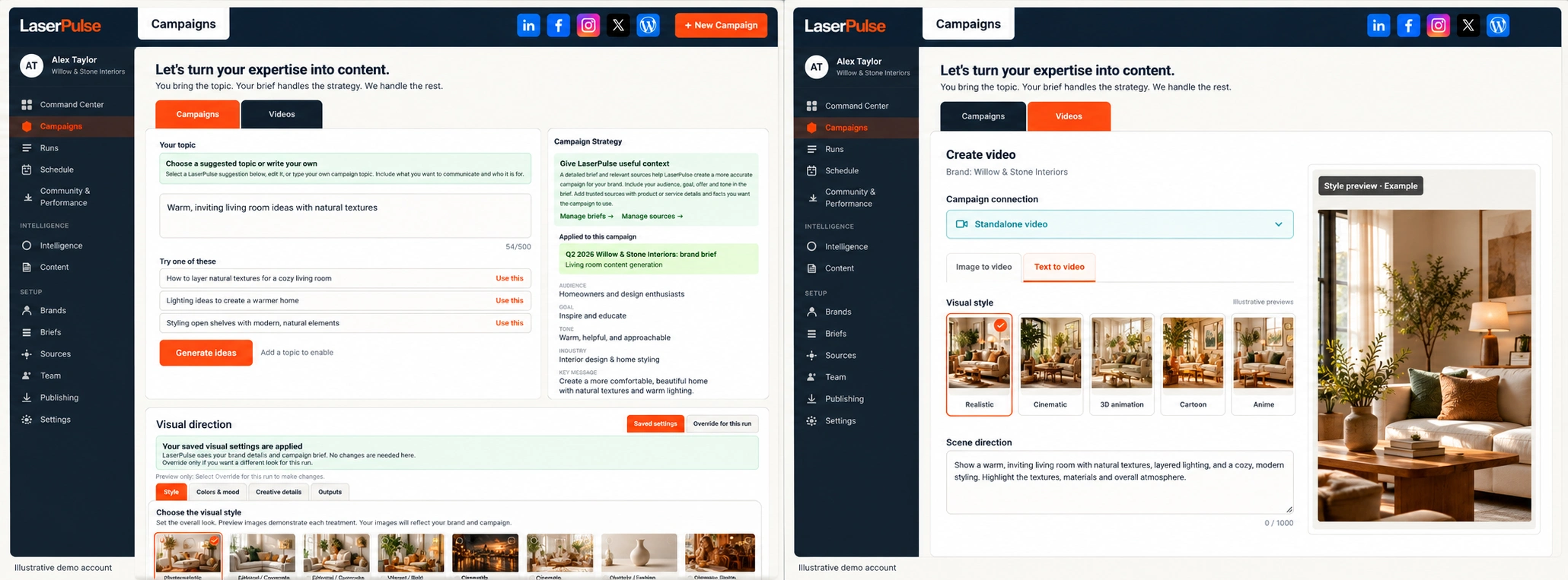 LaserPulse campaign creation interface